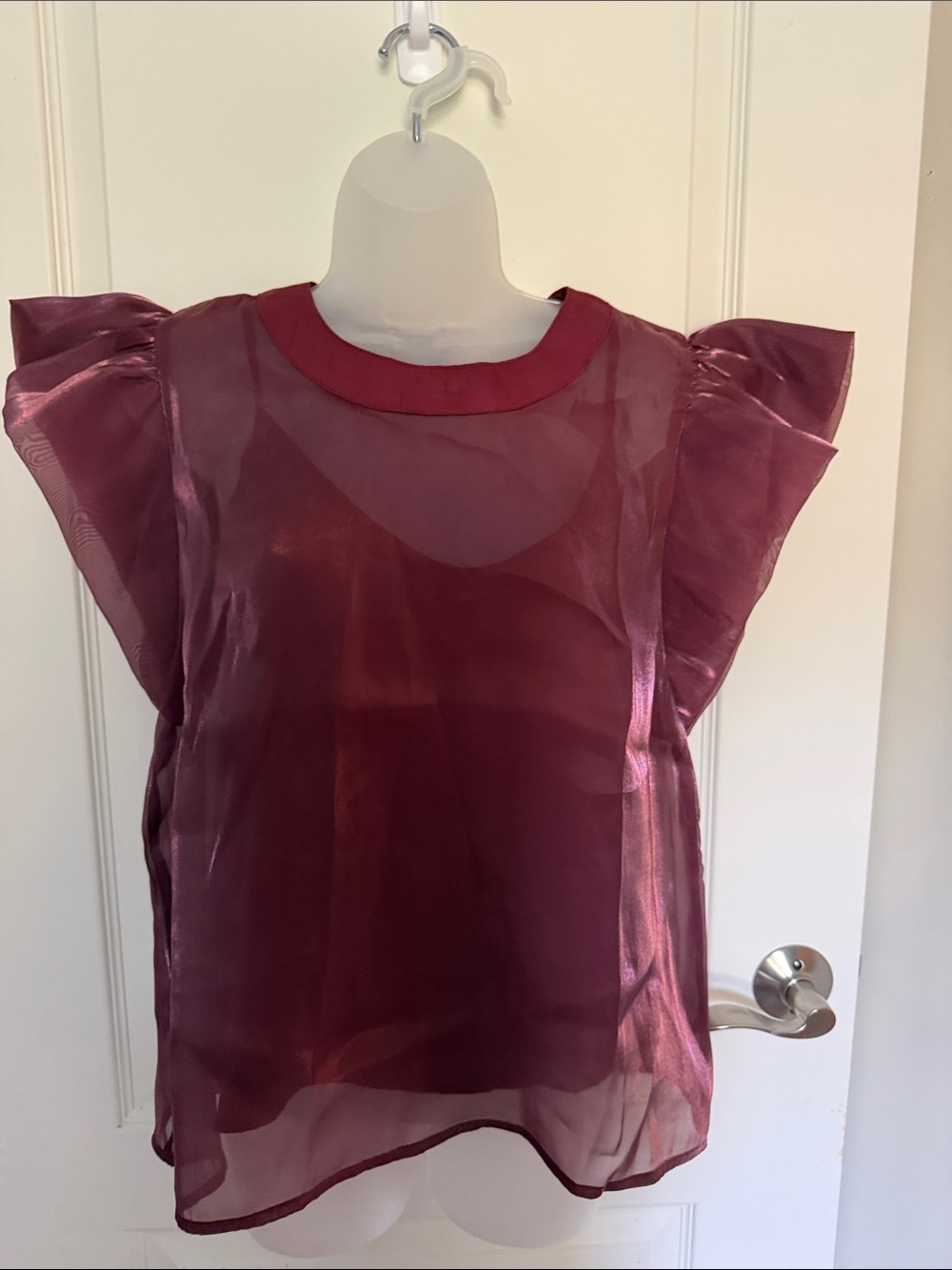 Anniewear NWT Sheer Burgundy Flutter Sleeve Women's Top size M